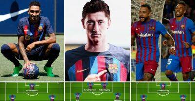 Lionel Messi - Robert Lewandowski - Sergio Aguero - Luis Suarez - Marcos Alonso - Ferran Torres - Philippe Coutinho - Pierre-Emerick Aubameyang - Antoine Griezmann - Pierre Emerick Aubameyang - Ousmane Dembele - Fabrizio Romano - Jules Kounde - Lewandowski, Raphinha: Five ways Barcelona's attack could line up in 2022/23 - givemesport.com -  Memphis