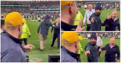 England rugby coach Eddie Jones completely loses it with Australia fan in explosive footage