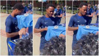 Raheem Sterling: Chelsea ace's firm reaction when asked to sign Man City shirt