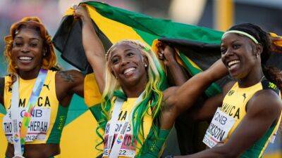 Shelly-Ann Fraser-Pryce leads Jamaican sweep in 100 meters; Philadelphia Eagles' Devon Allen DQ'd from 110 hurdles for false-start