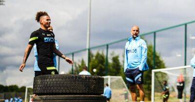 Pep Guardiola shares training ground joke with Kalvin Phillips about Leeds record vs Man City