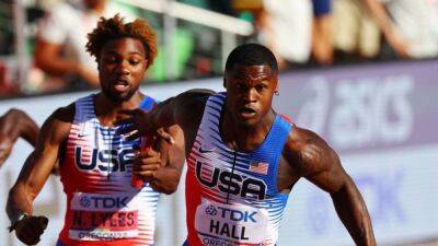 Marcell Jacobs - Fred Kerley - Noah Lyles - Andre De-Grasse - Marvin Bracy - US get baton home safely to reach men's 4x100m relay final - channelnewsasia.com - Britain - France - Italy - Usa - Canada - South Africa -  Doha - Japan -  Tokyo - Ghana - state Oregon - Nigeria