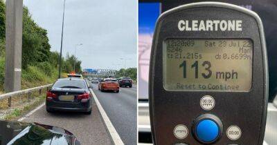 Speeding BMW driver caught at 113mph on M60 by unmarked police car after briefly slowing when they spotted cops