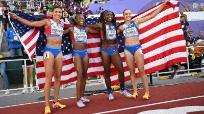 Andre De-Grasse - Marvin Bracy - US women stun Jamaica in relays, men falter again - rte.ie - Britain - Germany - Portugal - Usa - Canada - China - Algeria - Czech Republic -  Tokyo - Burkina Faso - Jamaica - Puerto Rico - Kenya -  Eugene