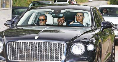 Cristiano Ronaldo and Jorge Mendes pictured at Carrington for Manchester United talks with Erik ten Hag