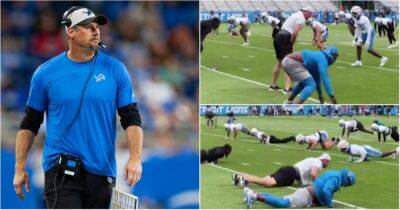 Detroit Lions head coach Dan Campbell goes all in by working out with his players
