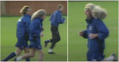 Viral clip of Paul Gascoigne welcoming David Ginola to his first Everton training session