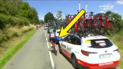 Mads Pedersen - Robbie Macewen - ‘Dear lord!’ - Mads Pedersen almost wiped out by his own Trek-Segafredo team car at Tour de France - eurosport.com - France - county Dane
