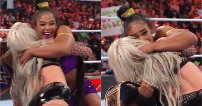 Emotional footage of Bianca Belair's embrace with Liv Morgan after WWE Raw win