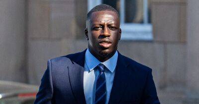 Manchester City's Benjamin Mendy arrives at court as he faces trial with co-defendant Louis Saha Matturie