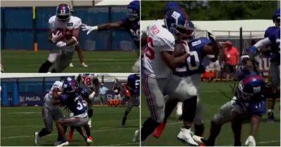 New York Giants running back Saquon Barkley destroys teammate with a thunderous hit
