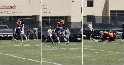 Denver Broncos receiver Courtland Sutton pulls off an insane leaping catch over defender
