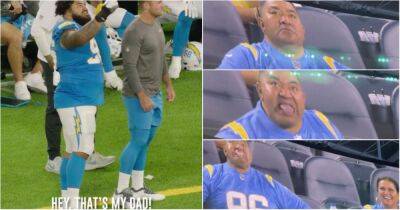 Los Angeles Chargers DE Breiden Fehoko had hilarious reaction to seeing his dad on jumbotron