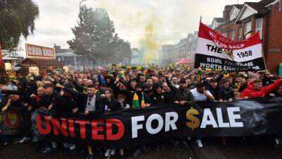 Manchester United fans protest against Glazer ownership at Old Trafford before Liverpool clash