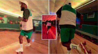 Floyd Mayweather, 45, shows off his incredible balance and silky dance moves on roller skates