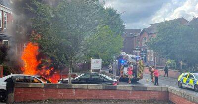 Dramatic footage shows car engulfed in flames in nursery car park