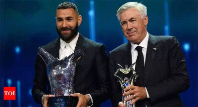 Alexia Putellas - Carlo Ancelotti - Lena Oberdorf - Real's Benzema named UEFA player of year, Ancelotti wins coach's award - timesofindia.indiatimes.com - Germany - Spain