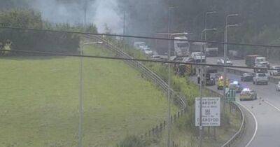 Lorry fire closes A4232 M4 link road into Cardiff - live updates