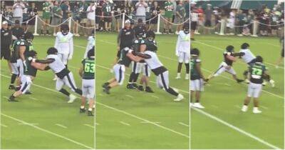 Philadelphia Eagles' Jordan Davis insane strength on show as he destroys Jason Kelce