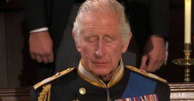 queen Elizabeth Ii II (Ii) - Windsor Castle - prince Philip - Charles Iii III (Iii) - King Charles in tears as Queen's coffin is lowered into vault and mourners sing God Save The King - manchestereveningnews.co.uk - Scotland - London - county King - county Charles - county Windsor