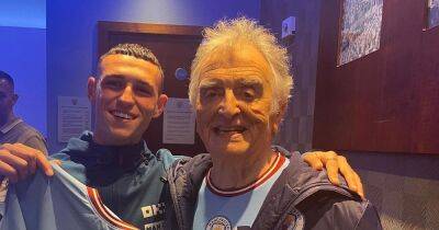 Heartwarming moment Man City fan, 84, with dementia hugs Phil Foden in box surprise