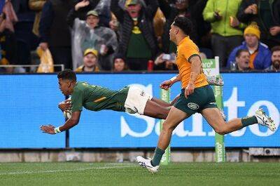 Warrick Gelant - Kurt Lee Arendse - Canan Moodie - Marika Koroibete - WATCH | High-flying teen Moodie shows athletic prowess in awesome Springbok debut try - news24.com - Australia - South Africa -  Cape Town
