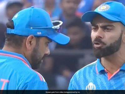 Virat Kohli - Rohit Sharma - Daryl Mitchell - Devon Conway - Will Young - Mohammed Siraj - Watch: Rohit Sharma And Virat Kohli's Animated Chat During Cricket World Cup 2023 Clash vs New Zealand Leaves Internet Curious - sports.ndtv.com - New Zealand - India