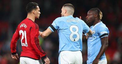Jeremy Doku responds to Antony kick on social media after Man City beat Manchester United