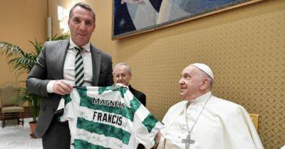 Pope Francis lifts Celtic spirits after Lazio loss with tribute to roots as he poses with Brendan Rodgers