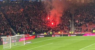 Aberdeen fans launch flares ahead of Hibs Viaplay Cup clash as Hampden punters defy SFA and SPFL plea
