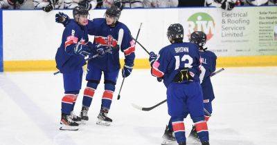 Solway Sharks in action for Team GB at Under 20s Men’s World Ice Hockey Championships in Dumfries