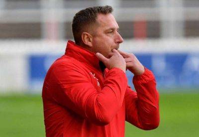 Ebbsfleet United manager Dennis Kutrieb reacts to 1-1 draw with Barnet in the National League
