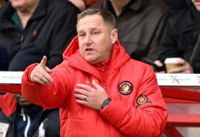 Ebbsfleet United manager Dennis Kutrieb reacts to 2-0 National League defeat at Kidderminster Harriers