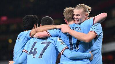 Aston Villa - Kevin De-Bruyne - Jack Grealish - Eddie Nketiah - Aaron Ramsdale - Arsenal 1-3 Manchester City: Erling Haaland, Kevin de Bruyne & Jack Grealish score as Pep Guardiola’s side go top - eurosport.com - Manchester -  Man