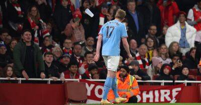 FA to investigate after bottles thrown at Kevin De Bruyne during Arsenal vs Man City