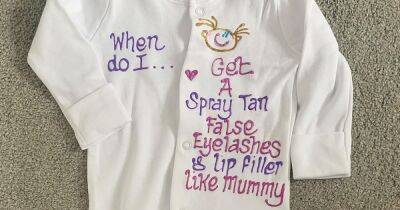 Kids clothing boss slams ‘touchy snowflakes’ offended by babygrow design featuring fake tan, false eyelashes and lip filler