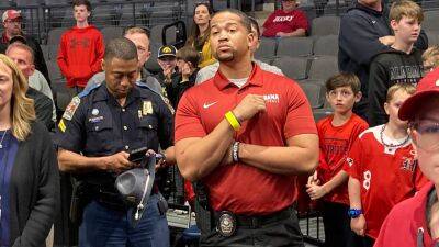 Alabama's Brandon Miller accompanied by armed security during March Madness practice