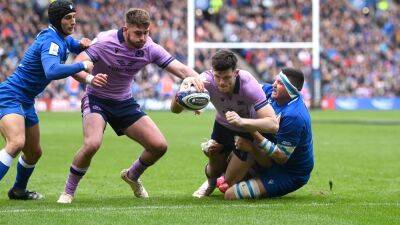 Huw Jones - Finn Russell - Blair Kinghorn - Kinghorn reigns for Scotland with hat-trick as Healy makes 6N debut - rte.ie - Italy - Scotland - Ireland