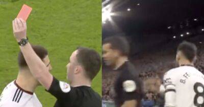 Aleksandar Mitrovic red card compared to Bruno Fernandes incident in Liverpool vs Manchester United