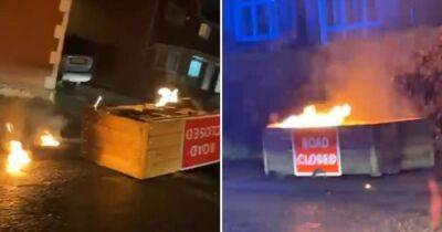 Shock footage shows road block planters in Rochdale streets set on fire hours after installation