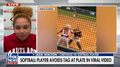 Texas softball player's slide goes viral after fooling catcher: 'I didn't think she'd fall for it'