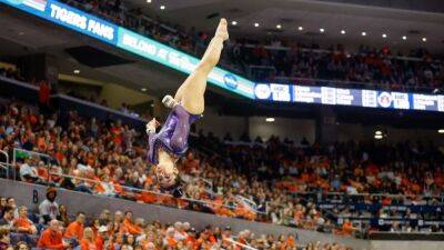 Louisiana State University gymnast Elena Arenas shows off backflips as LSU Tigers advance in NCAA tournament