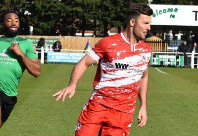 Ramsgate player-boss Jamie Coyle reacts to their 2-0 Isthmian South East loss at Chatham Town