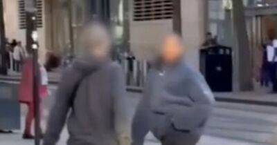 Terrifying moment HUGE knife lunged at man in Manchester city centre