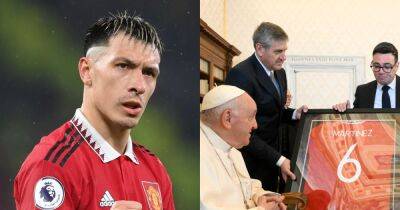 'Huge pride' - Lisandro Martinez reacts to his Manchester United shirt being presented to the Pope