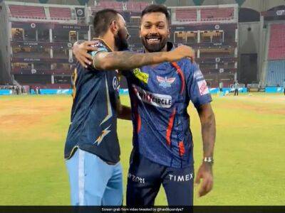 Hardik Pandya - Krunal Pandya - Gujarat Titans - Watch: Hardik Pandya, Krunal Pandya Exchange Jerseys, Share Heartfelt Moment After LSG vs GT Match - sports.ndtv.com - Jersey