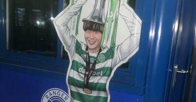Celtic fans in Rangers troll as giant Kyogo trophy celebration sticker spotted at Auchenhowie entrance