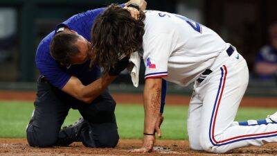 Rangers' Josh Smith to hospital after being hit in face by pitch