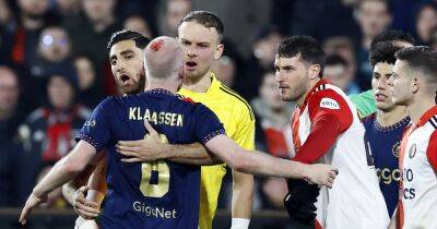 Davy Klassen rages at Feyenoord keeper who told Ajax star to GET UP after fan missile split his head open