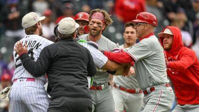 Phillies' Bryce Harper, manager Rob Thomson ejected after benches clear against Rockies